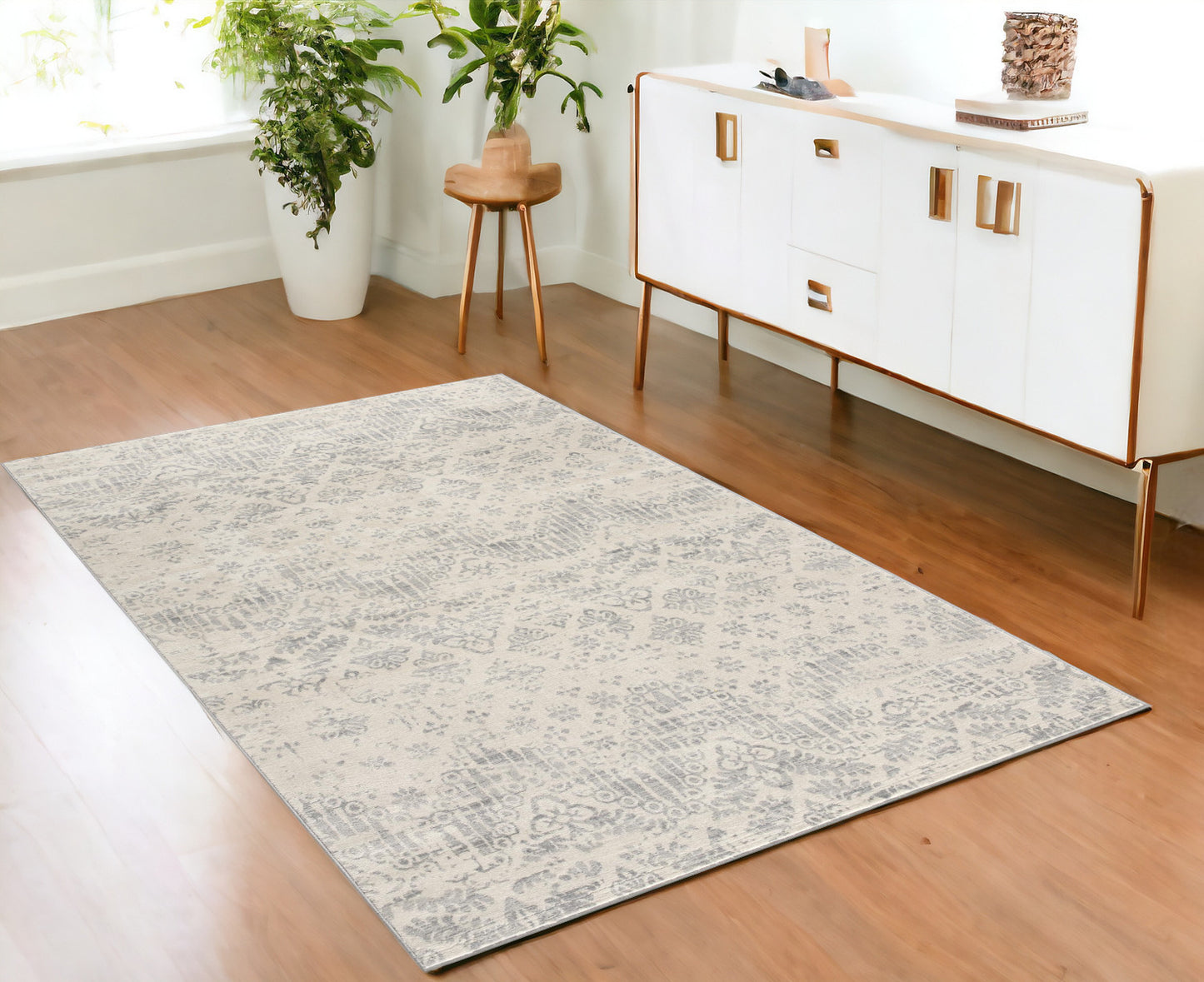 2' X 8' Ivory Distressed Ikat Pattern Runner Rug