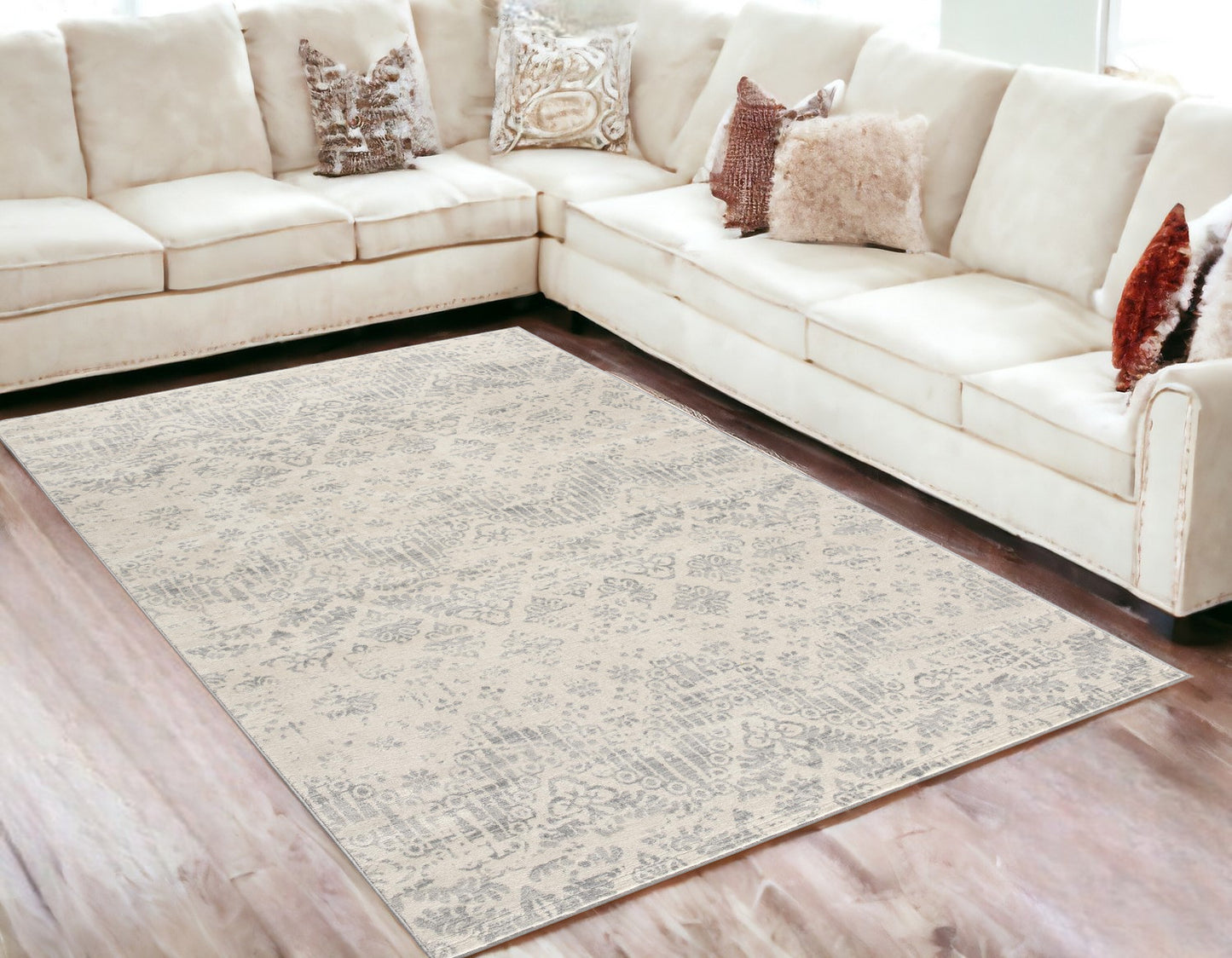 2' X 8' Ivory Distressed Ikat Pattern Runner Rug