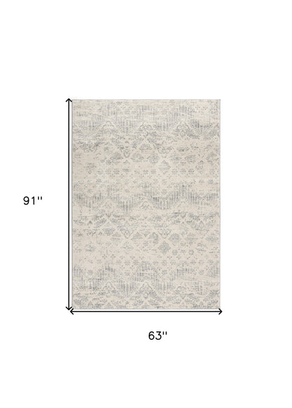 2' X 8' Ivory Distressed Ikat Pattern Runner Rug