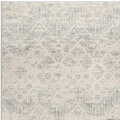 2' X 8' Ivory Distressed Ikat Pattern Runner Rug