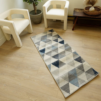 2' X 8' Navy Blue Geometric Diamond Runner Rug