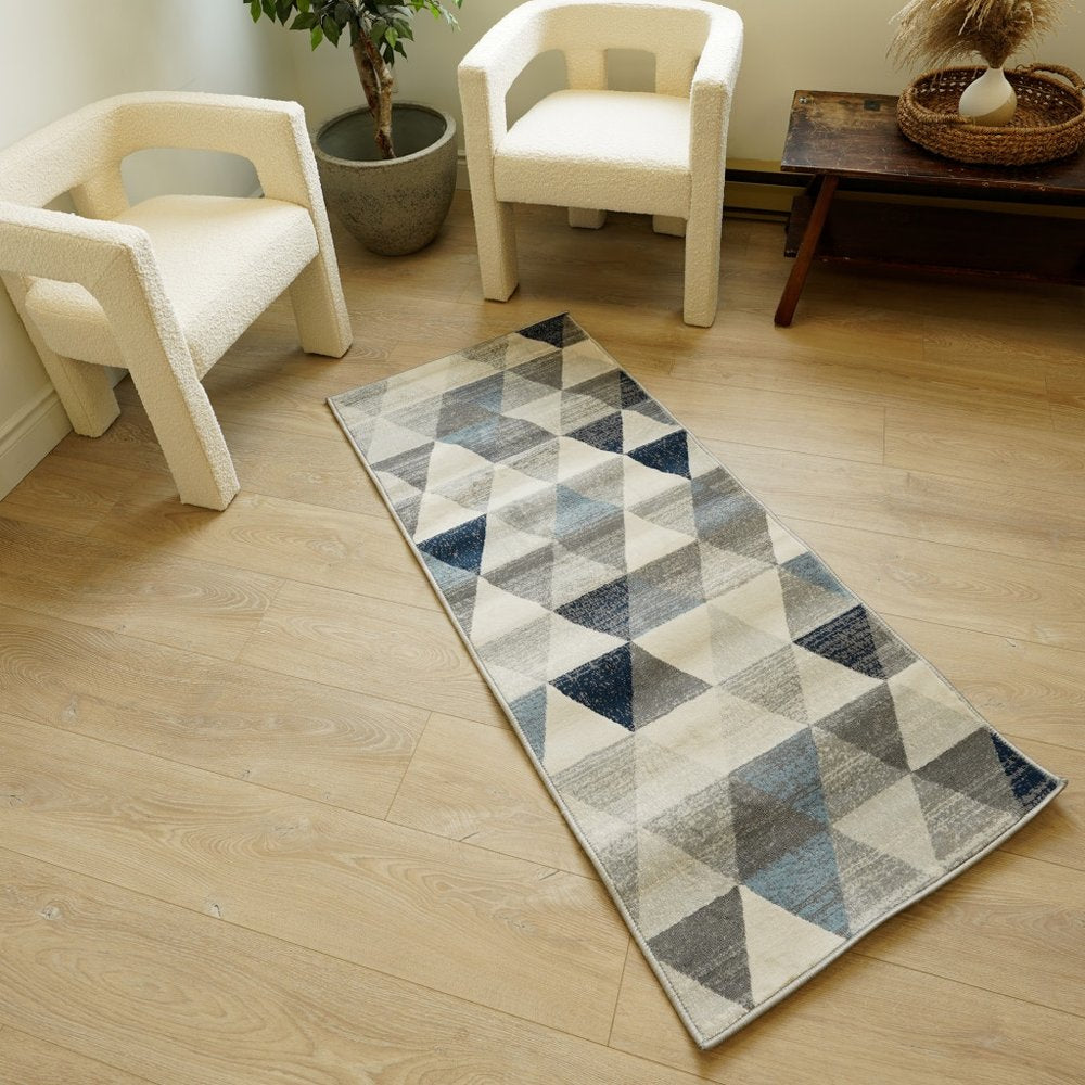 8' X 11' Navy Blue Geometric Diamond Area Rug