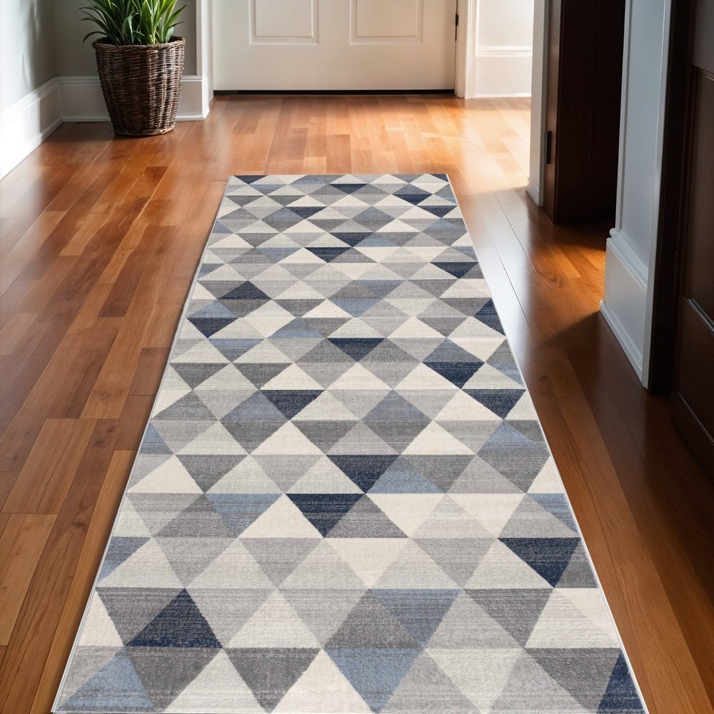 5' X 8' Navy Blue Geometric Diamond Area Rug
