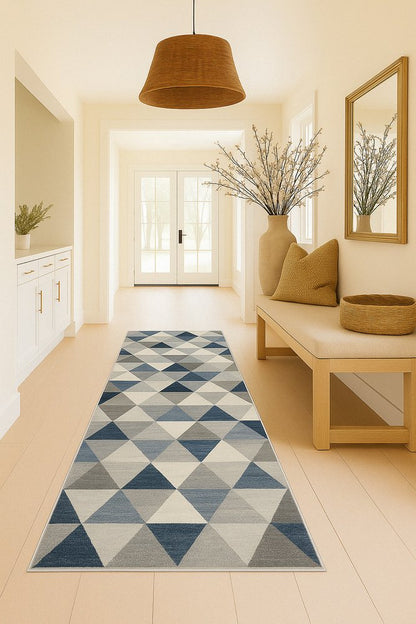 2' X 8' Navy Blue Geometric Diamond Runner Rug