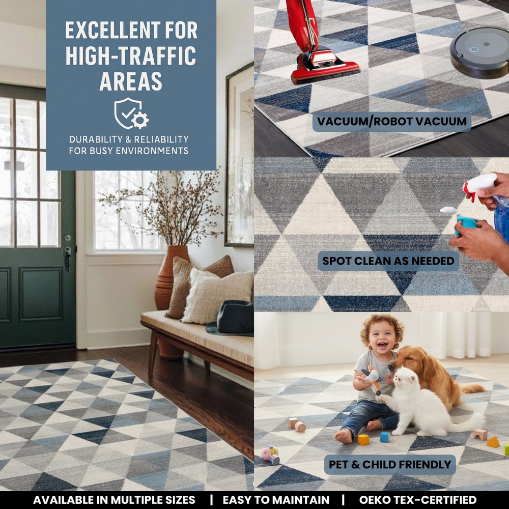 2' X 8' Navy Blue Geometric Diamond Runner Rug