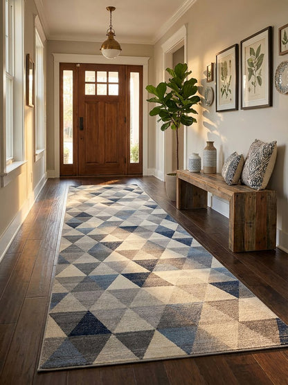 2' X 8' Navy Blue Geometric Diamond Runner Rug
