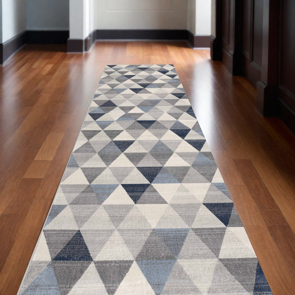 8' X 11' Navy Blue Geometric Diamond Area Rug