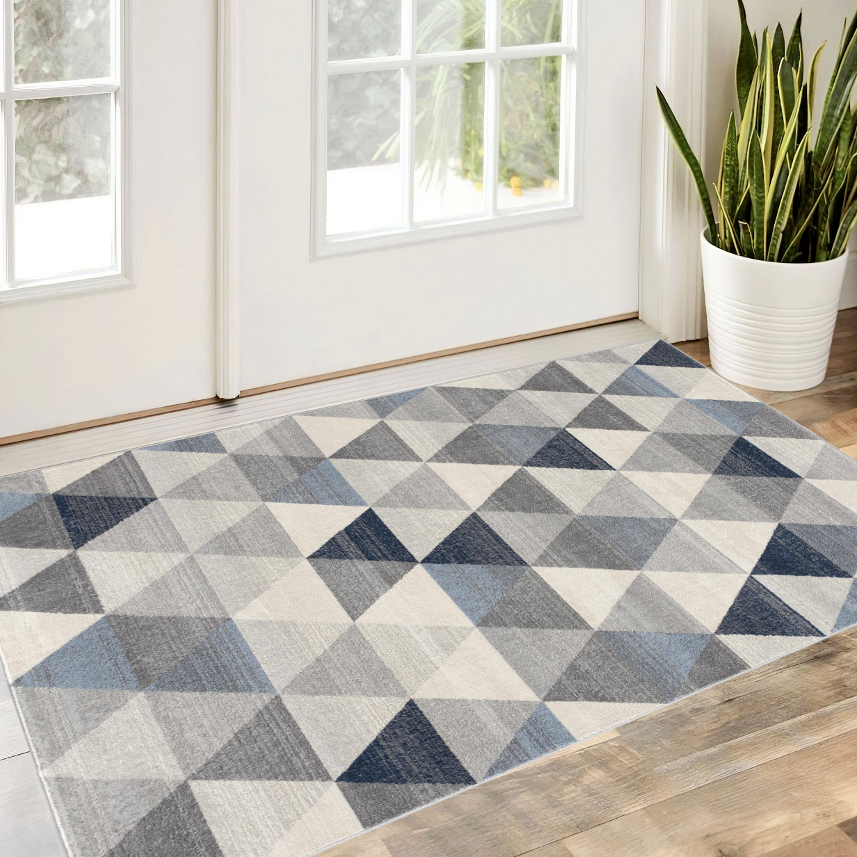 5' X 8' Navy Blue Geometric Diamond Area Rug