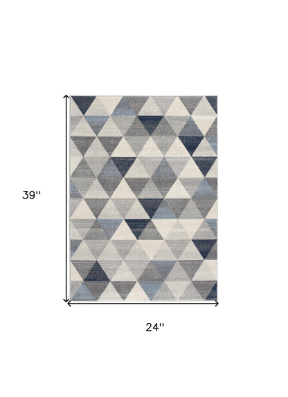 5' X 8' Navy Blue Geometric Diamond Area Rug