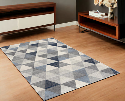 5' X 8' Navy Blue Geometric Diamond Area Rug