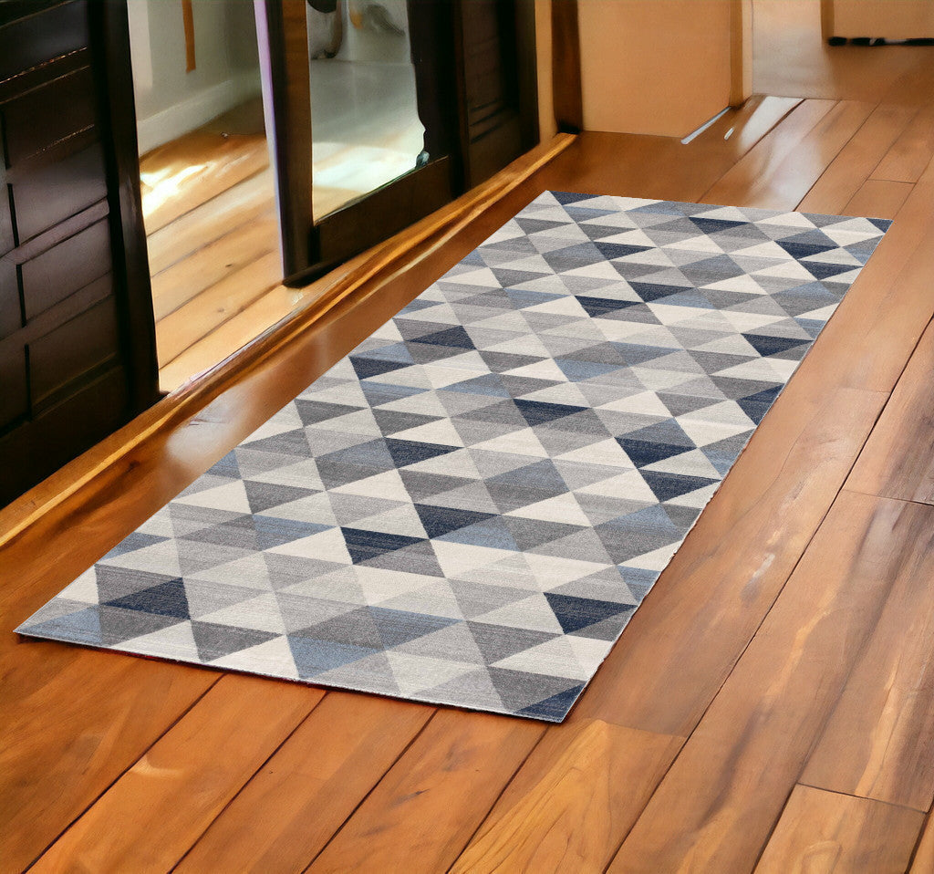 5' X 8' Navy Blue Geometric Diamond Area Rug