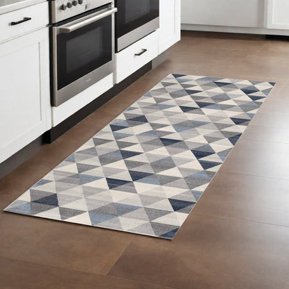 5' X 8' Navy Blue Geometric Diamond Area Rug