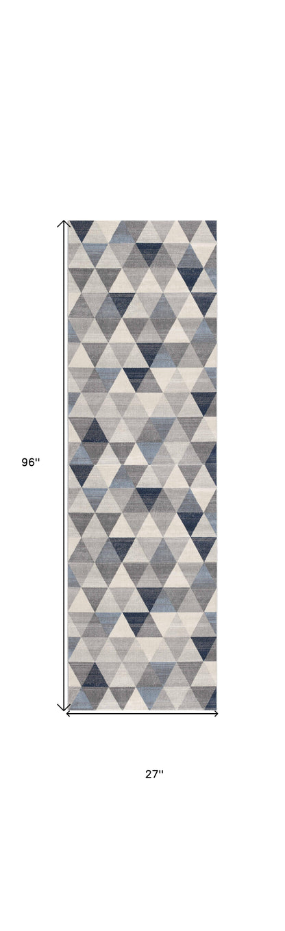 5' X 8' Navy Blue Geometric Diamond Area Rug