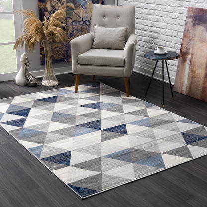 5' X 8' Navy Blue Geometric Diamond Area Rug