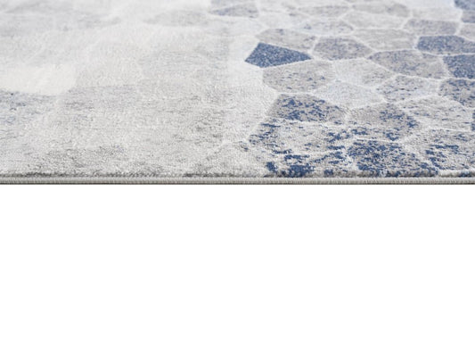 10' Blue and Ivory Geometric Cobblestone Runner Rug