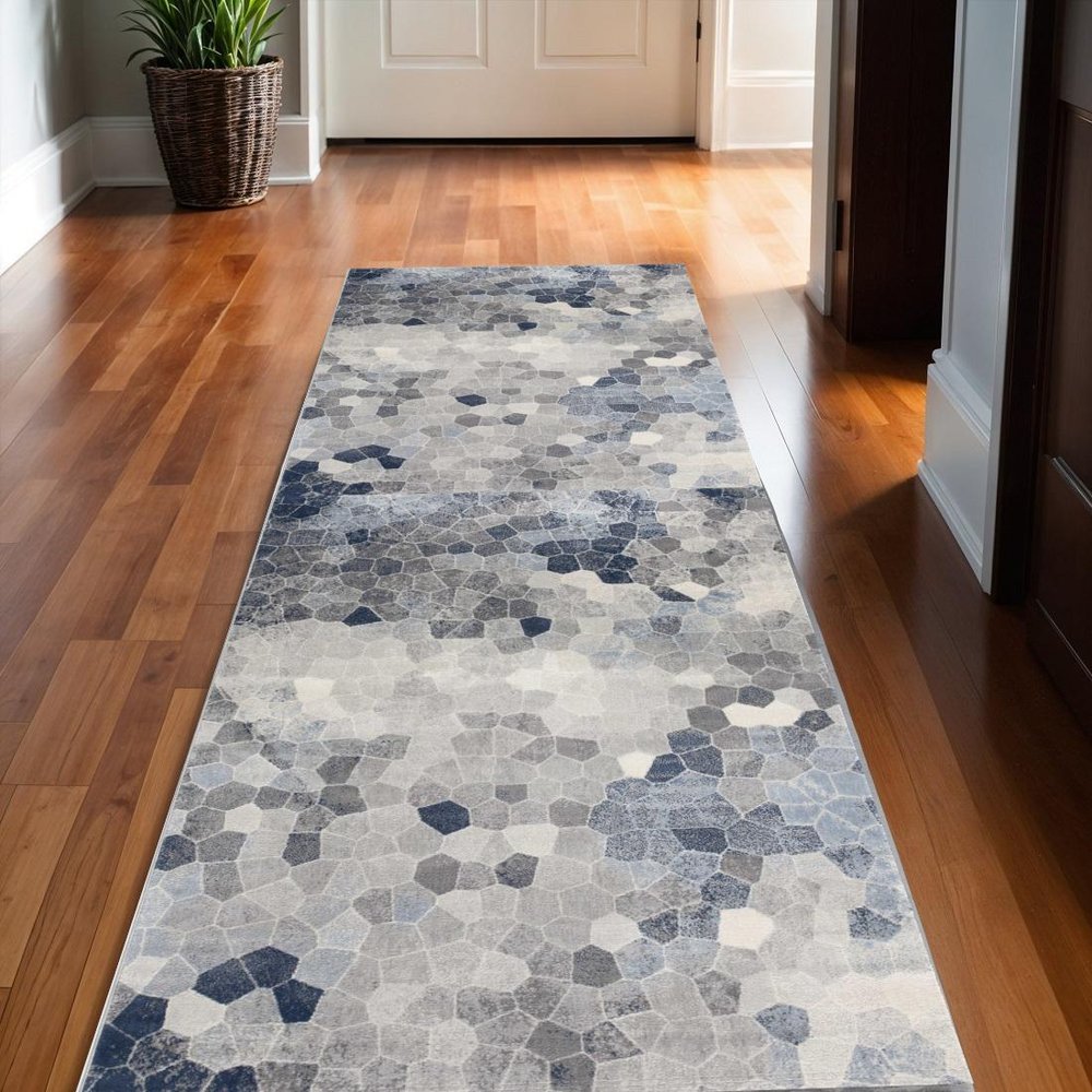 8' X 11' Navy Blue Cobblestone Pattern Area Rug