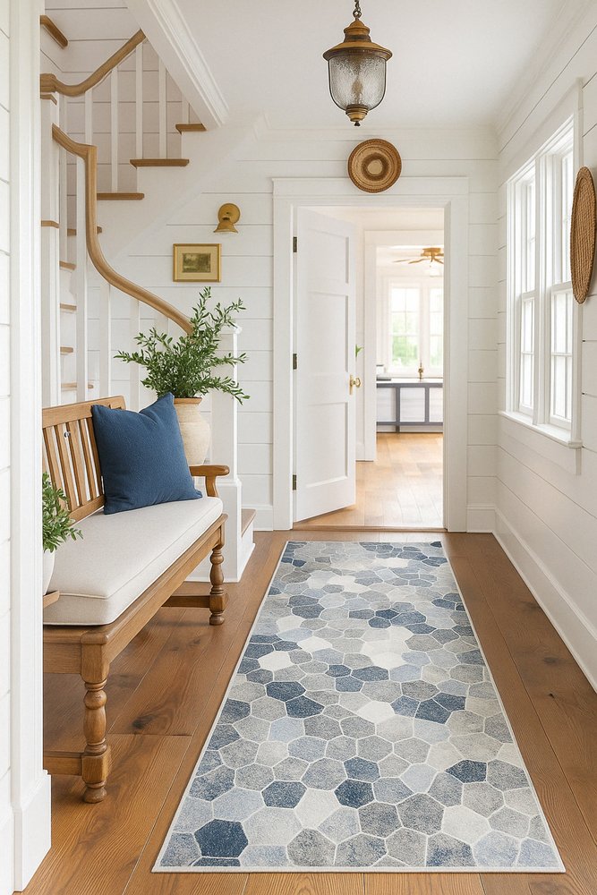 4' X 6' Navy Blue Cobblestone Pattern Area Rug