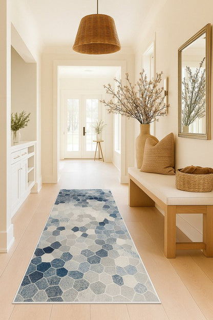 4' X 6' Navy Blue Cobblestone Pattern Area Rug