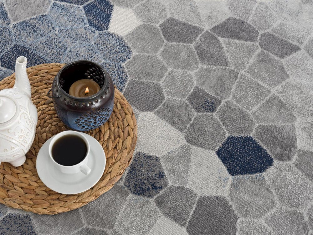 8' X 11' Navy Blue Cobblestone Pattern Area Rug