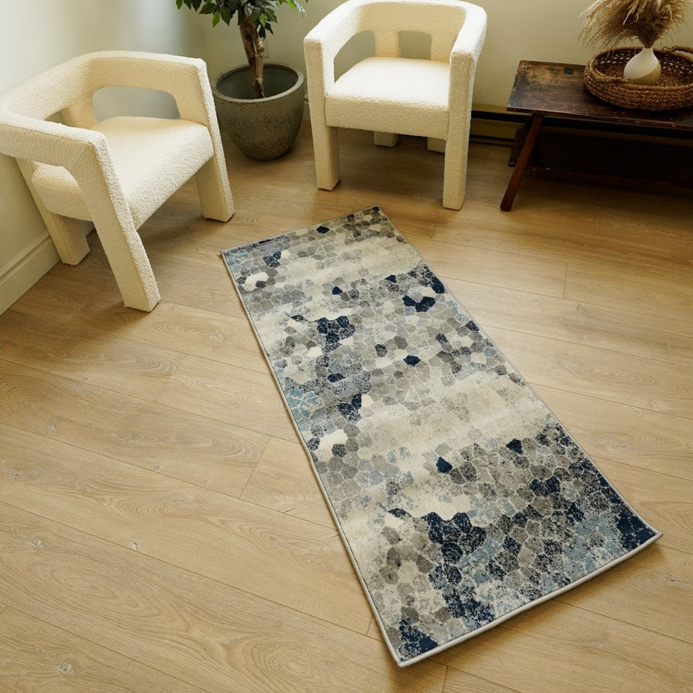 5' X 8' Navy Blue Cobblestone Pattern Area Rug