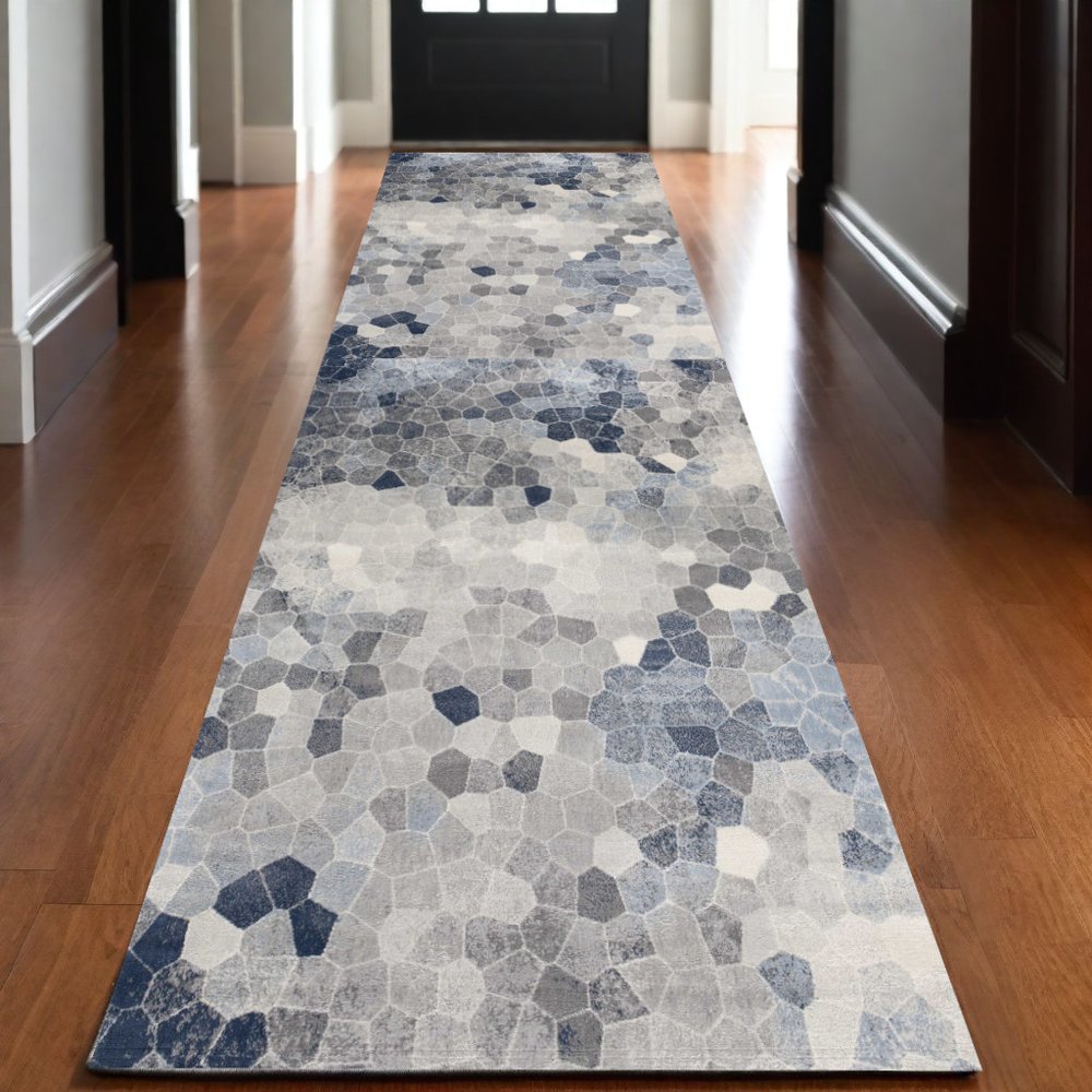 8' X 11' Navy Blue Cobblestone Pattern Area Rug