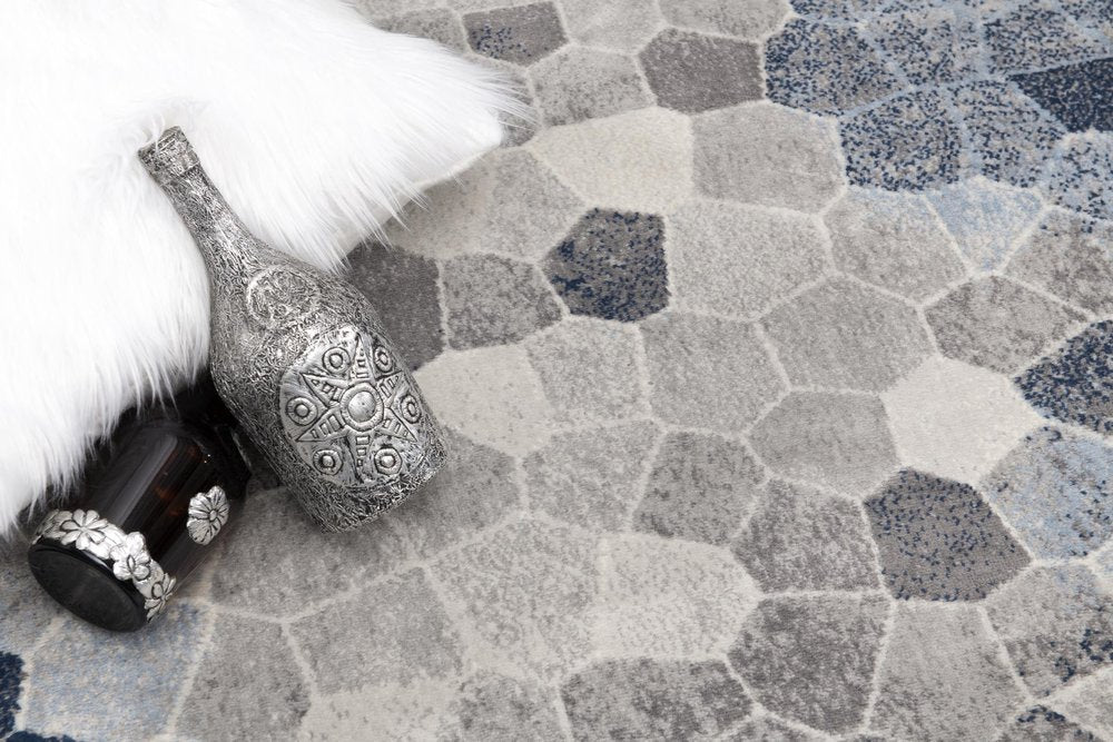 5' X 8' Navy Blue Cobblestone Pattern Area Rug