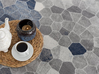 5' X 8' Navy Blue Cobblestone Pattern Area Rug