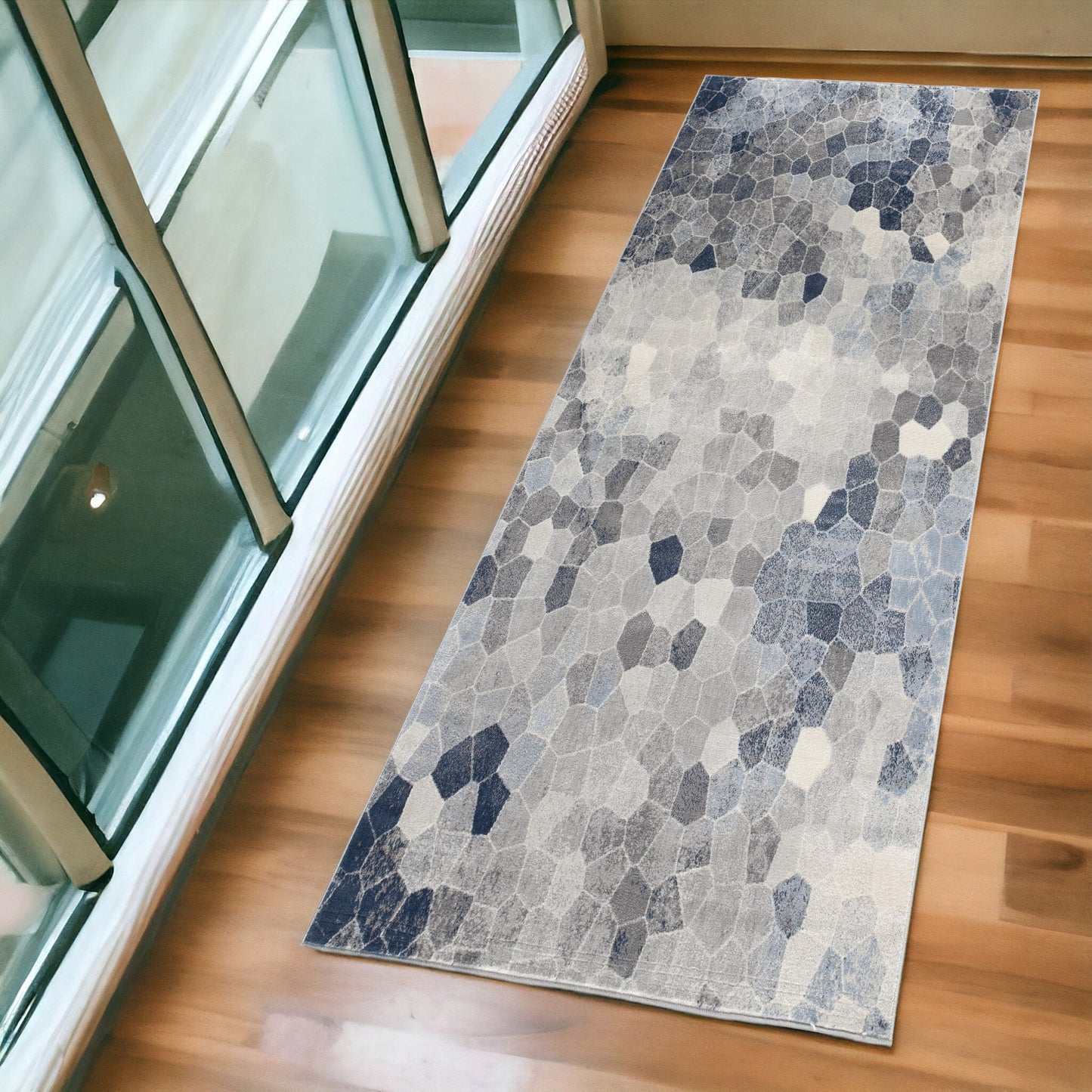 4' X 6' Navy Blue Cobblestone Pattern Area Rug