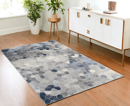 4' X 6' Navy Blue Cobblestone Pattern Area Rug