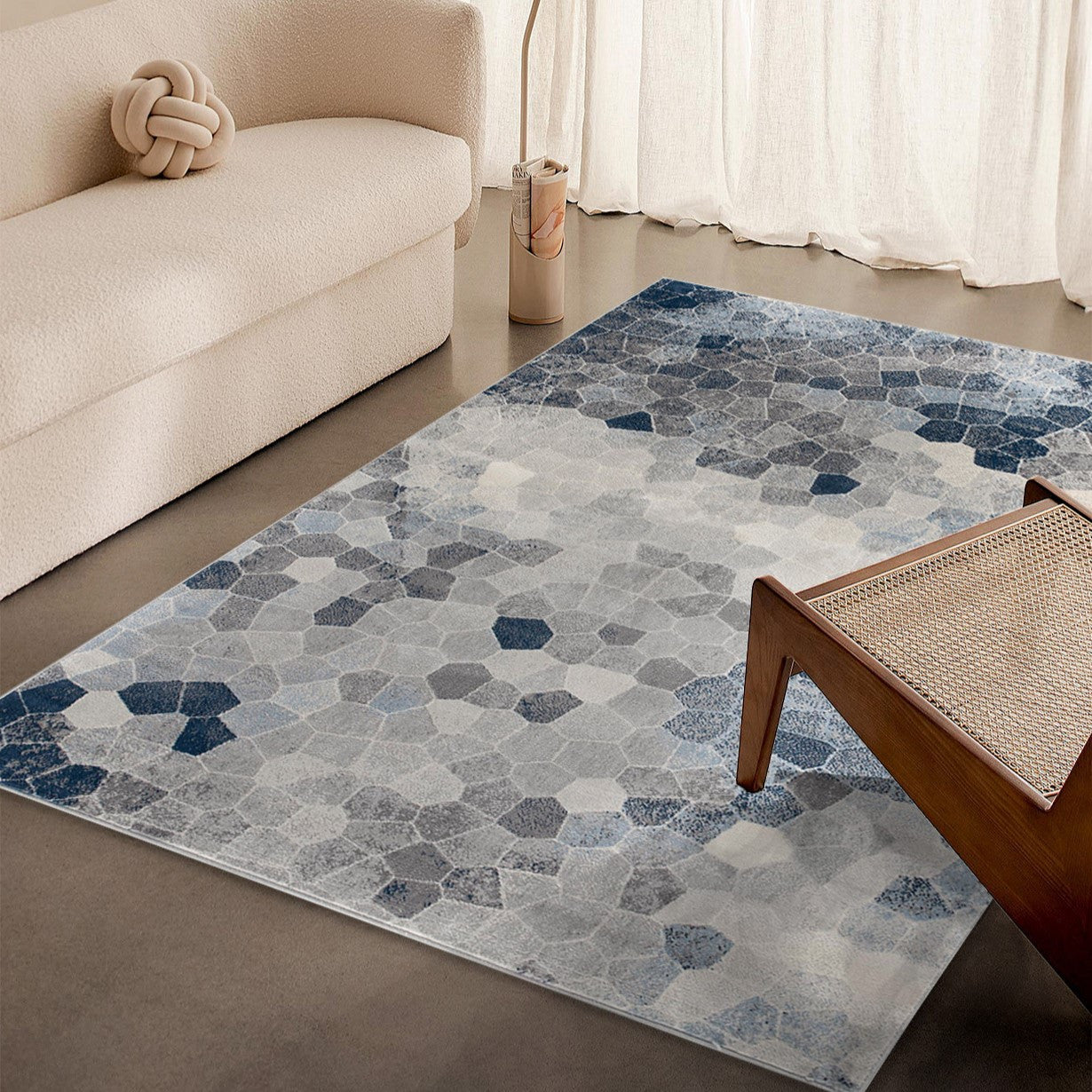 4' X 6' Navy Blue Cobblestone Pattern Area Rug