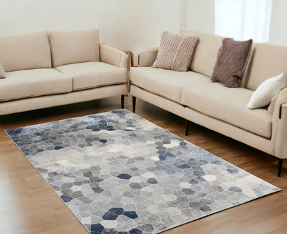 4' X 6' Navy Blue Cobblestone Pattern Area Rug