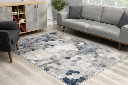 4' X 6' Navy Blue Cobblestone Pattern Area Rug