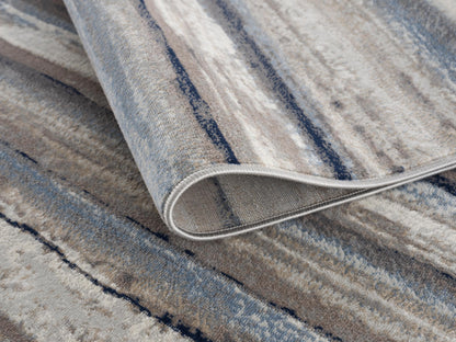 4' X 6' Blue And Beige Distressed Stripes Area Rug