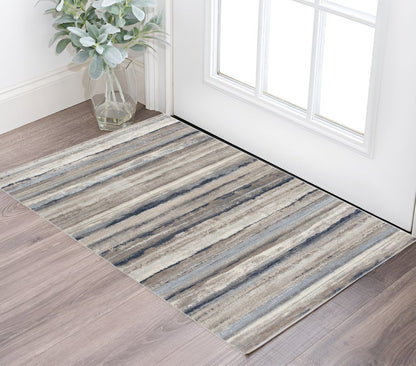 2' X 3' Blue And Beige Distressed Stripes Scatter Rug