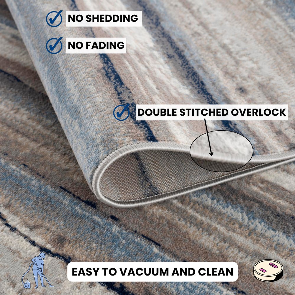 2' X 3' Blue And Beige Distressed Stripes Scatter Rug