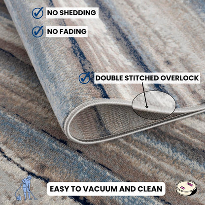 2' X 3' Blue And Beige Distressed Stripes Scatter Rug