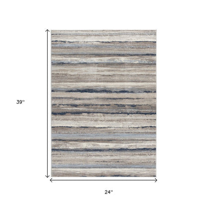 2' X 3' Blue And Beige Distressed Stripes Scatter Rug