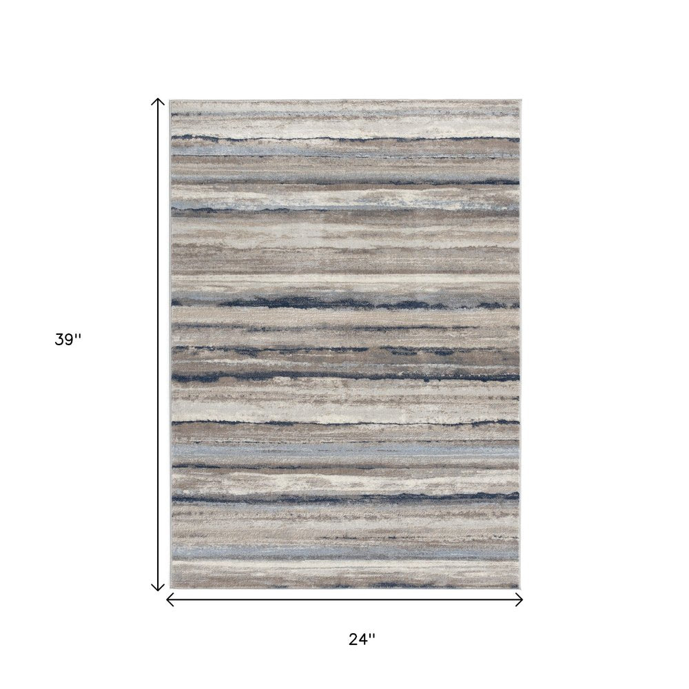 2' X 3' Blue And Beige Distressed Stripes Scatter Rug