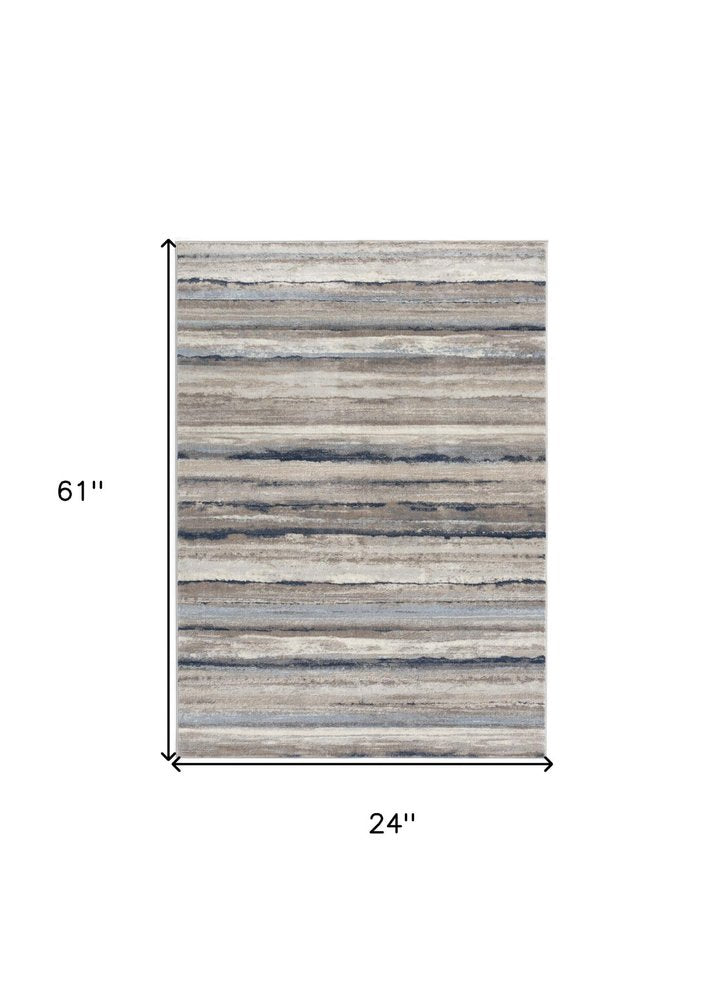 2' X 5' Blue Striped Area Rug