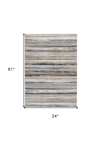 2' X 3' Blue And Beige Distressed Stripes Scatter Rug