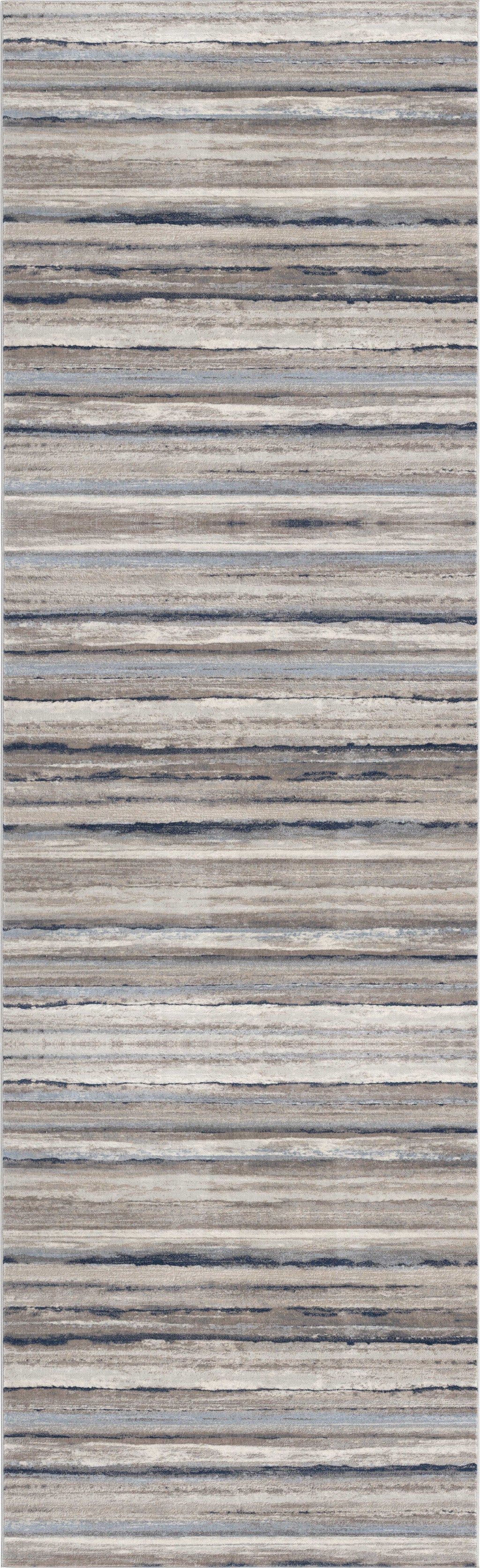 4' X 6' Blue And Beige Distressed Stripes Area Rug