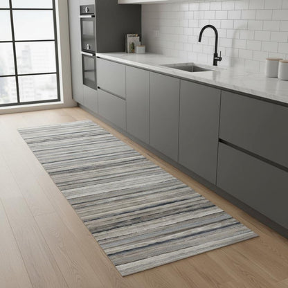 2' X 5' Blue Striped Area Rug