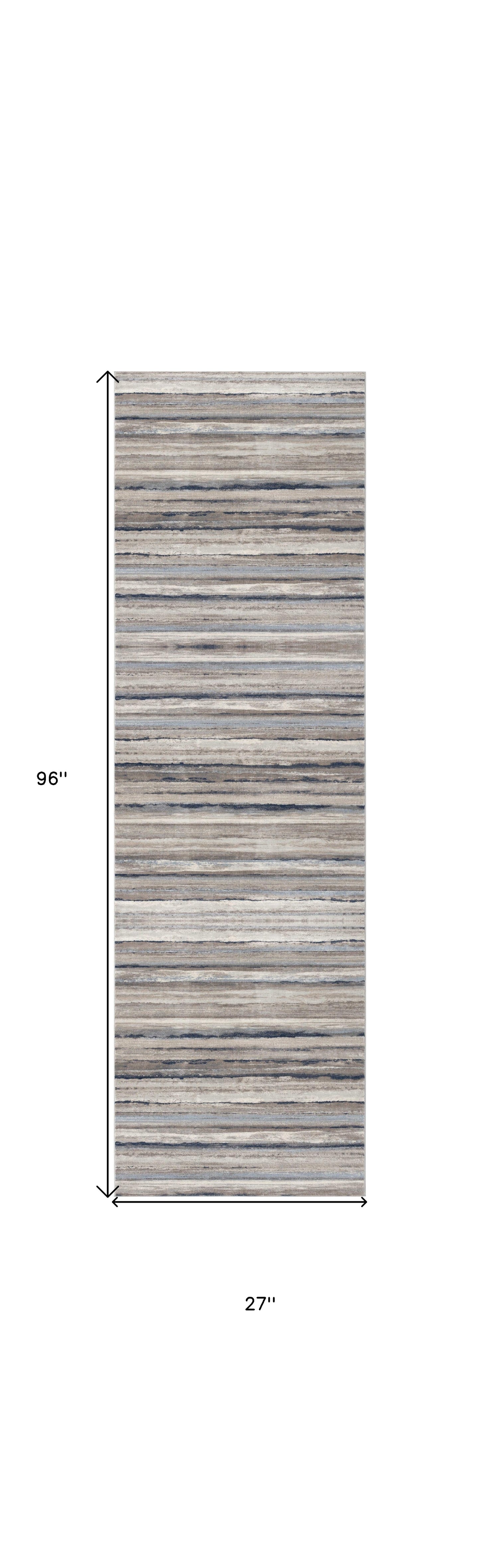 4' X 6' Blue And Beige Distressed Stripes Area Rug