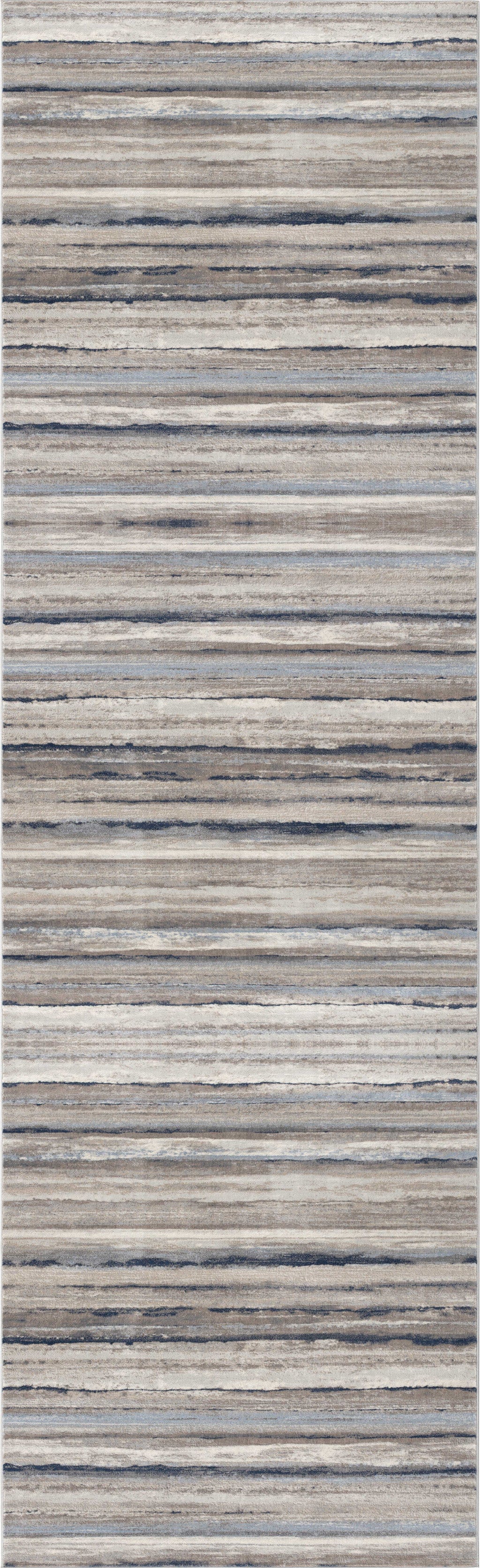 4' X 6' Blue And Beige Distressed Stripes Area Rug