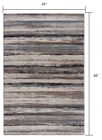 4' X 6' Blue And Beige Distressed Stripes Area Rug