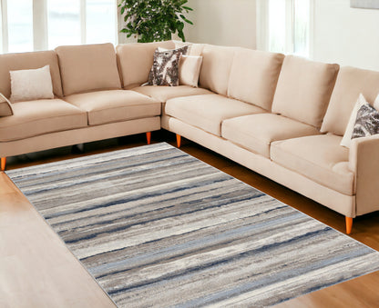 4' X 6' Blue And Beige Distressed Stripes Area Rug