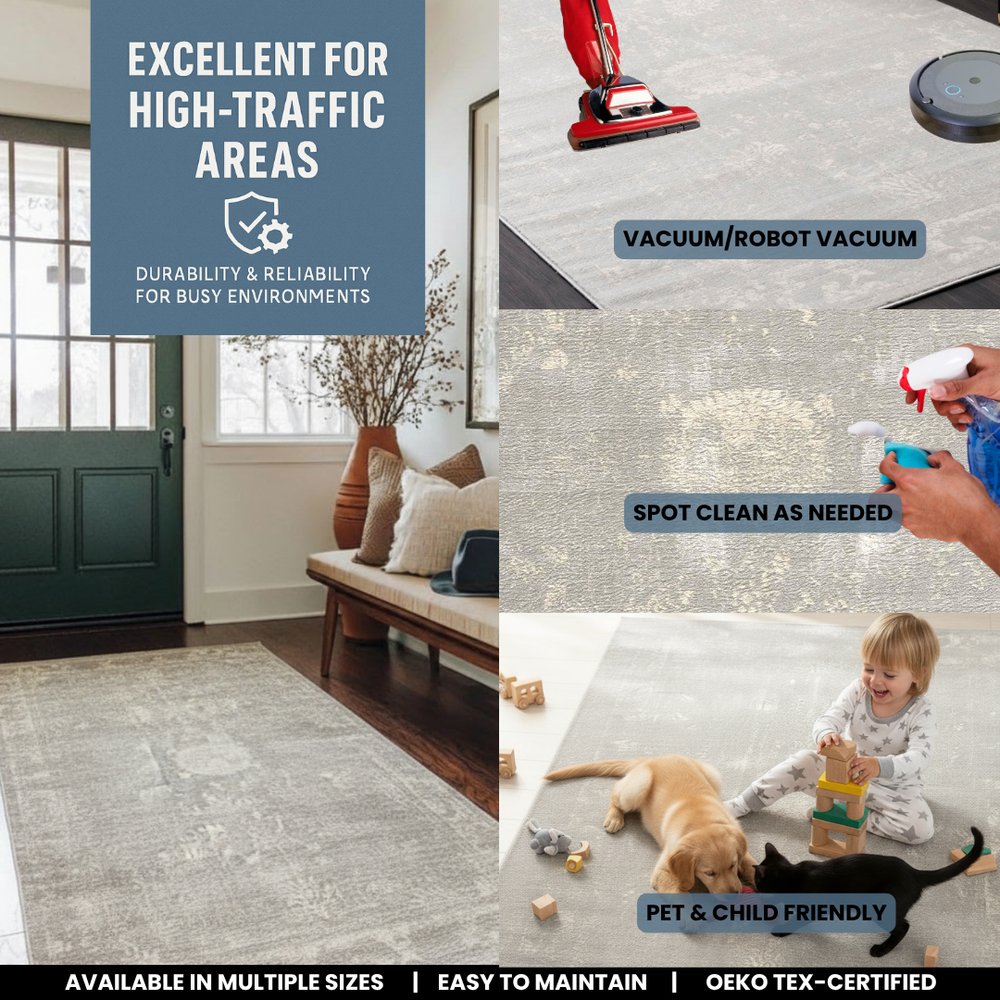 8' X 11' Modern Gray Distressed Area Rug