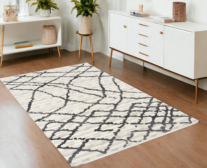 7' X 9' Gray And Black Modern Abstract Area Rug