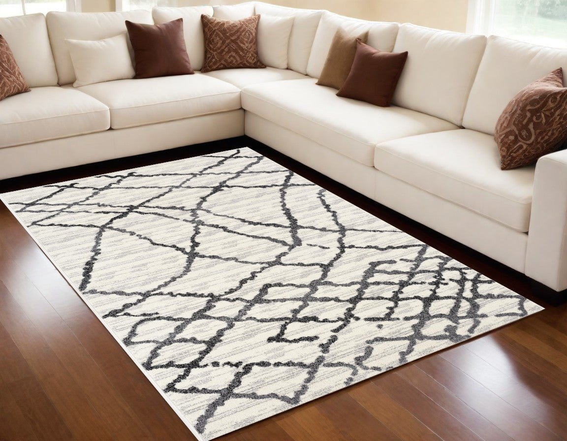 7' X 9' Gray And Black Modern Abstract Area Rug