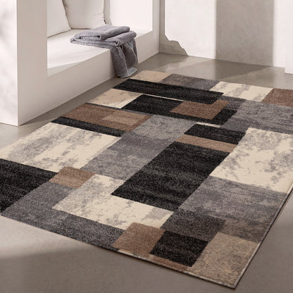 4' X 6' Gray Black and Brown Abstract Geometric Area Rug